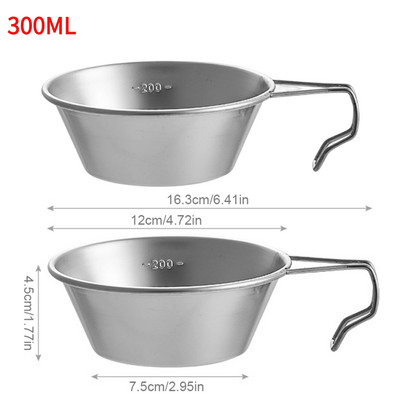 1/2 gab. Āra saliekamā bļoda 300 ml/500 ml nerūsējošā tērauda kempinga bļoda Ēdienu gatavošanai Pārgājieniem Ceļojuma piknika trauku Sierra krūzes