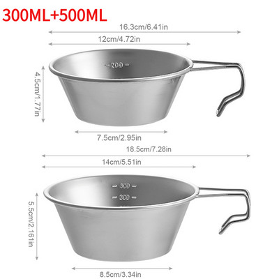 1/2 gab. Āra saliekamā bļoda 300 ml/500 ml nerūsējošā tērauda kempinga bļoda Ēdienu gatavošanai Pārgājieniem Ceļojuma piknika trauku Sierra krūzes