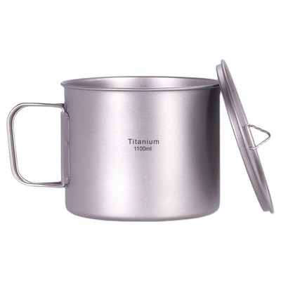0,9 l/1,1 l tīra titāna katls ar vāku un salokāmu rokturi Ultralight Camping Cup āra virtuves trauki pārgājieniem ar mugursomu piknikam