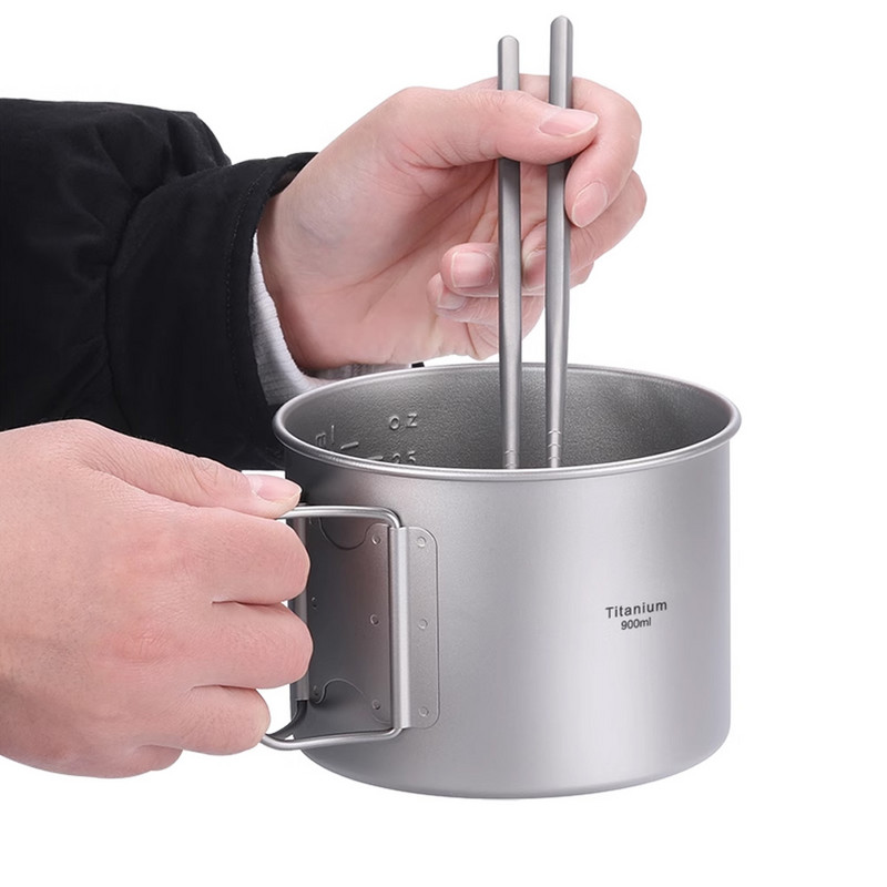 0,9 l/1,1 l tīra titāna katls ar vāku un salokāmu rokturi Ultralight Camping Cup āra virtuves trauki pārgājieniem ar mugursomu piknikam
