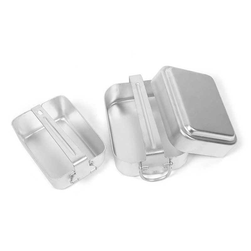 Āra netīrumu skārda komplekts alumīnija kempinga virtuves piederumu komplekts pusdienu kastes pārtikas trauks ar vāku pārgājieniem ar mugursomu piknikam