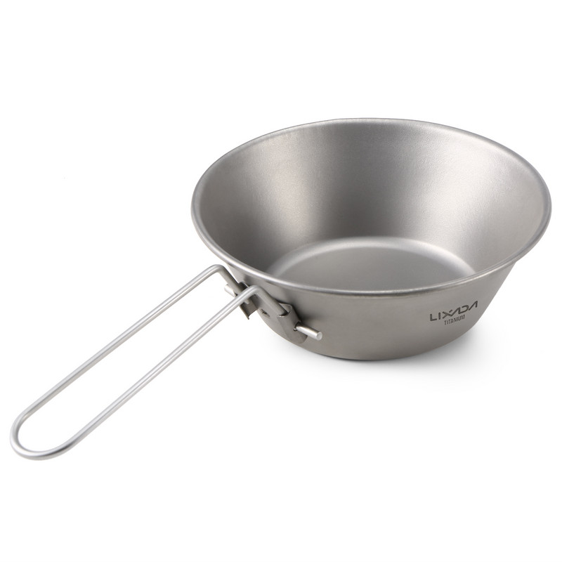 Lixada 260 ml titāna bļoda ar salokāmu rokturi brīvdabas kempingiem, pārgājieniem ar mugursomu piknikam