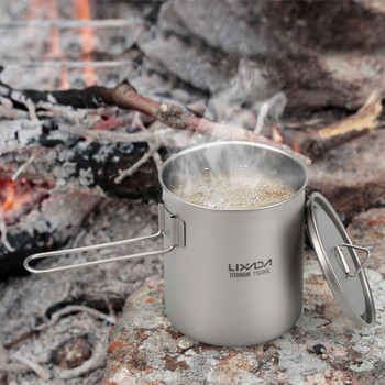 Lixada 750ml Camping Titanium Pot Water Cup με Αποσπώμενη Λαβή Φορητό σερβίτσιο εξωτερικού χώρου Επιτραπέζιο σκεύος πικ-νικ