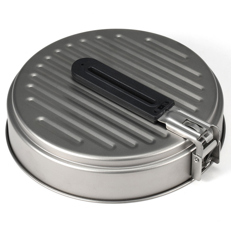 Lixada 1400 ml titāna panna ar salokāmu rokturi Pārnēsājama īpaši viegla grila panna āra gatavošanai kempinga piknika trauki