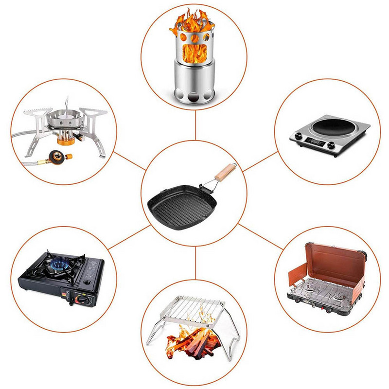 Ustensile de gătit pentru camping Tigaie durabilă, antiaderentă, cu mâner pliabil, echipament portabil pentru drumeții în aer liber pentru gătit picnic