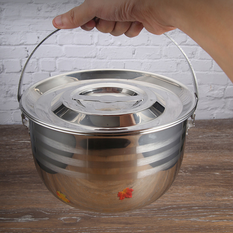 Ēdienu gatavošana katlā kempingā Virtuves trauki sautējums nerūsējošā tērauda zupa, pārnēsājams katls ar vāku katli tējkanna āra nometnē, kastrolis, ugunskurs