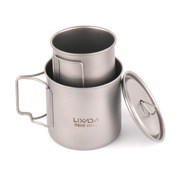 Lixada Ultralight Titanium Cup Κούπα νερού για πικ-νικ για υπαίθριο κάμπινγκ με πτυσσόμενη λαβή 300ml/350ml/420ml/550ml/650ml/750ml