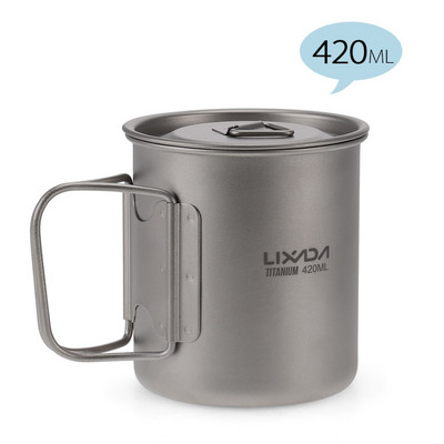 Lixada Ultralight Titanium Cup Outdoor Camping Picnic Water Cup krūze ar salokāmu rokturi 300ml/350ml/420ml/550ml/650ml/750ml