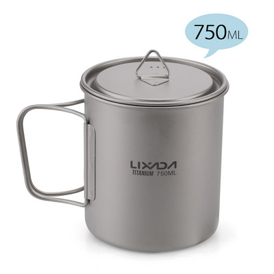 Lixada Ultralight Titanium Cup Outdoor Camping Picnic Water Cup krūze ar salokāmu rokturi 300ml/350ml/420ml/550ml/650ml/750ml