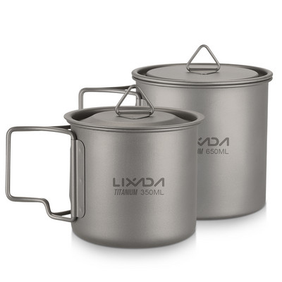 Lixada Ultralight Titanium Cup Outdoor Camping Picnic Water Cup krūze ar salokāmu rokturi 300ml/350ml/420ml/550ml/650ml/750ml