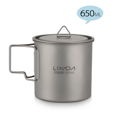 Lixada Ultralight Titanium Cup Outdoor Camping Picnic Water Cup krūze ar salokāmu rokturi 300ml/350ml/420ml/550ml/650ml/750ml