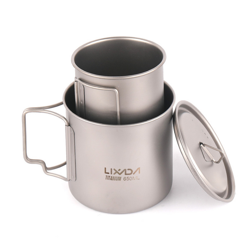 Lixada Ultralight Titanium Cup Outdoor Camping Picnic Water Cup krūze ar salokāmu rokturi 300ml/350ml/420ml/550ml/650ml/750ml