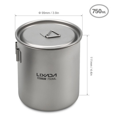Lixada Camping titāna krūze dubultsienu titāna krūze āra piknika virtuves piederumi kafijas ūdens krūze ar salokāmu rokturi 50ML-750ML