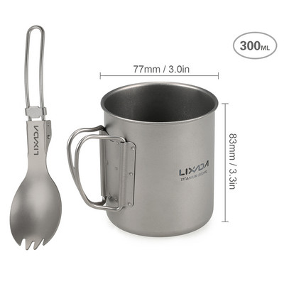 Lixada Camping titāna krūze dubultsienu titāna krūze āra piknika virtuves piederumi kafijas ūdens krūze ar salokāmu rokturi 50ML-750ML