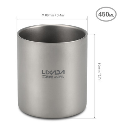 Lixada Camping titāna krūze dubultsienu titāna krūze āra piknika virtuves piederumi kafijas ūdens krūze ar salokāmu rokturi 50ML-750ML