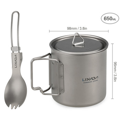 Lixada Camping titāna krūze dubultsienu titāna krūze āra piknika virtuves piederumi kafijas ūdens krūze ar salokāmu rokturi 50ML-750ML