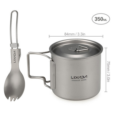 Lixada Camping titāna krūze dubultsienu titāna krūze āra piknika virtuves piederumi kafijas ūdens krūze ar salokāmu rokturi 50ML-750ML