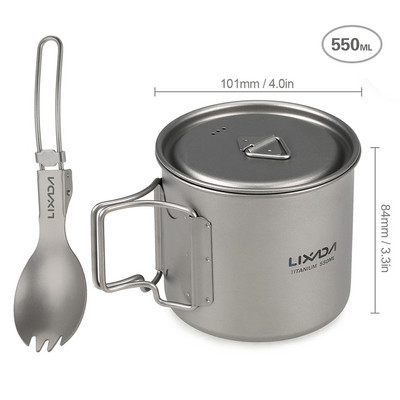 Lixada Camping titāna krūze dubultsienu titāna krūze āra piknika virtuves piederumi kafijas ūdens krūze ar salokāmu rokturi 50ML-750ML