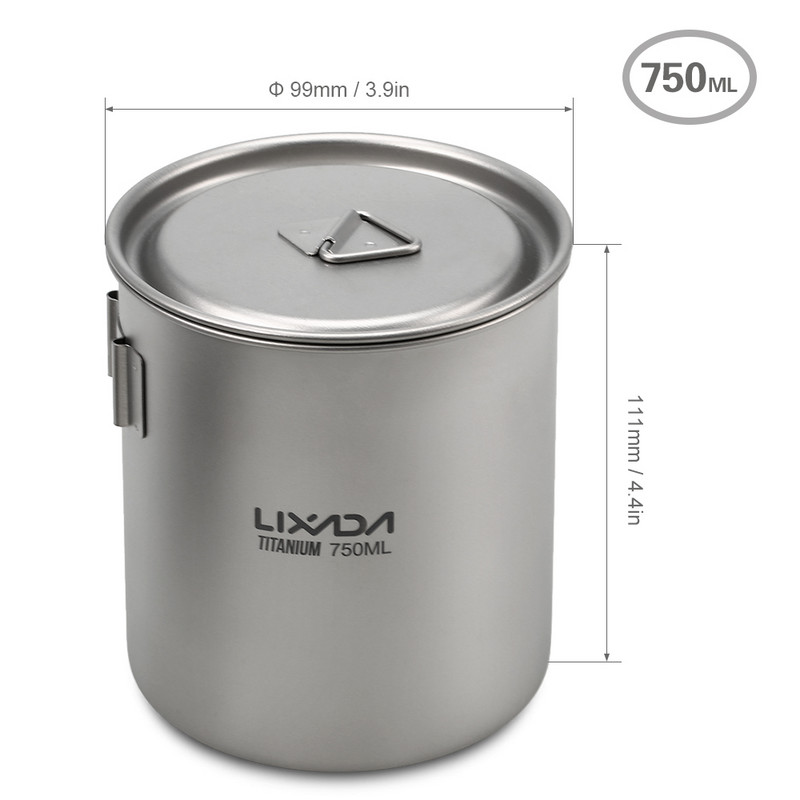 Lixada Camping titāna krūze dubultsienu titāna krūze āra piknika virtuves piederumi kafijas ūdens krūze ar salokāmu rokturi 50ML-750ML