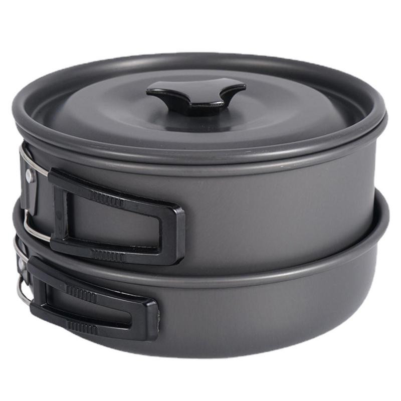 Kempinga virtuves piederumu komplekts āra 3–4 personām, katliem, pannu bļodām, karotes pārnēsājamiem pretpiedeguma gatavošanas traukiem kempinga pārgājienu aprīkojumam