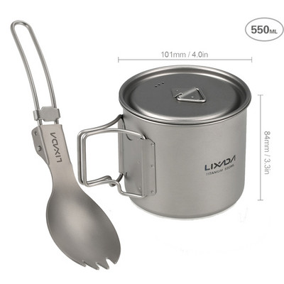 300ml/350ml/550ml/650ml/750ml īpaši viegls titāna krūze ar saliekamo Spork virtuves piederumu komplektu galda piederumi kempingam pārgājieniem piknikam Lixada