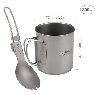 300ml/350ml/550ml/650ml/750ml īpaši viegls titāna krūze ar saliekamo Spork virtuves piederumu komplektu galda piederumi kempingam pārgājieniem piknikam Lixada