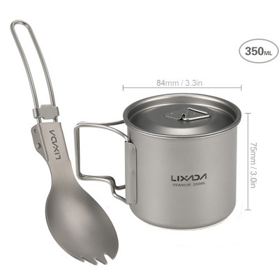 300ml/350ml/550ml/650ml/750ml īpaši viegls titāna krūze ar saliekamo Spork virtuves piederumu komplektu galda piederumi kempingam pārgājieniem piknikam Lixada