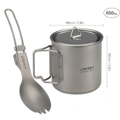 300ml/350ml/550ml/650ml/750ml īpaši viegls titāna krūze ar saliekamo Spork virtuves piederumu komplektu galda piederumi kempingam pārgājieniem piknikam Lixada