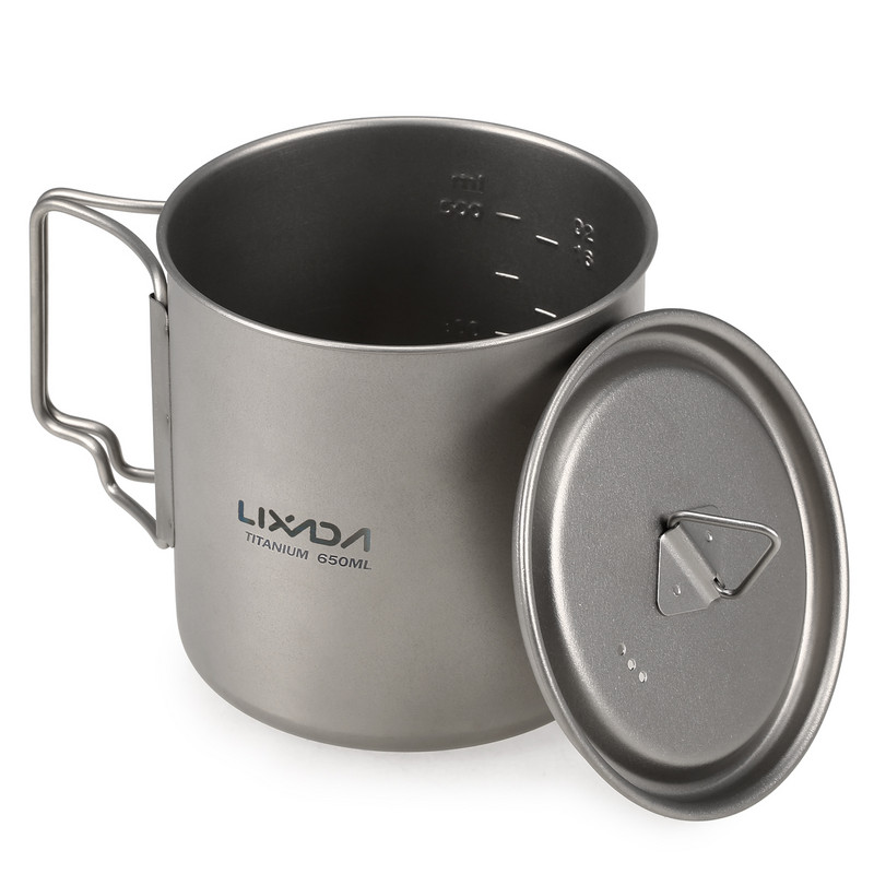 300ml/350ml/550ml/650ml/750ml īpaši viegls titāna krūze ar saliekamo Spork virtuves piederumu komplektu galda piederumi kempingam pārgājieniem piknikam Lixada