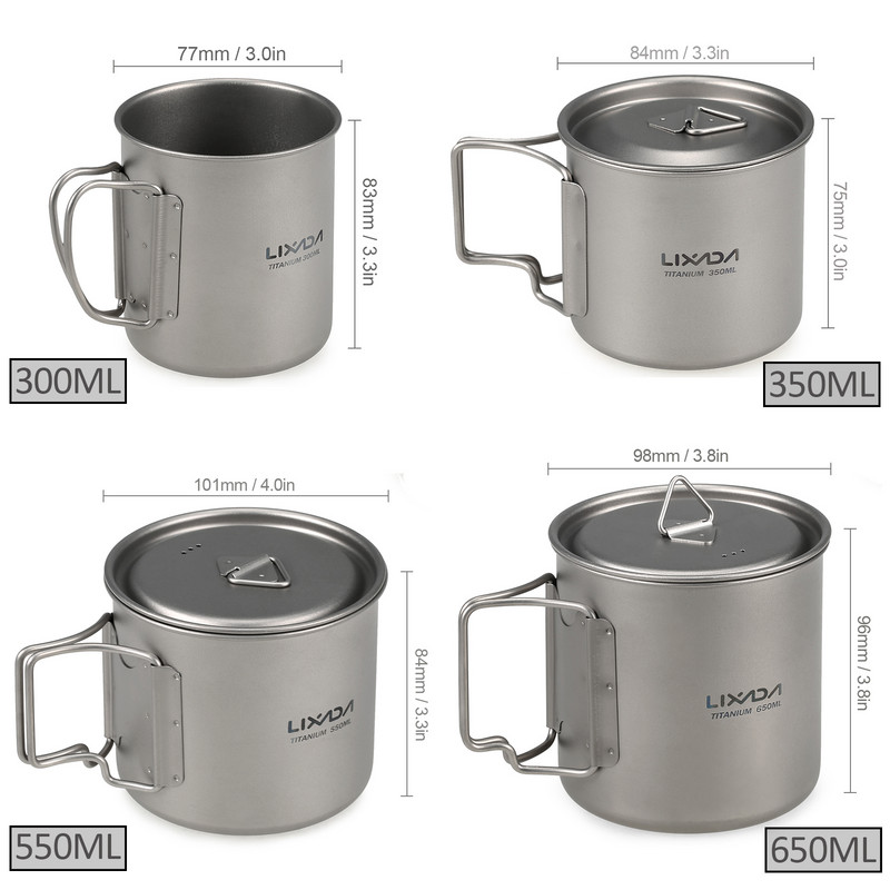 300ml/350ml/550ml/650ml/750ml īpaši viegls titāna krūze ar saliekamo Spork virtuves piederumu komplektu galda piederumi kempingam pārgājieniem piknikam Lixada