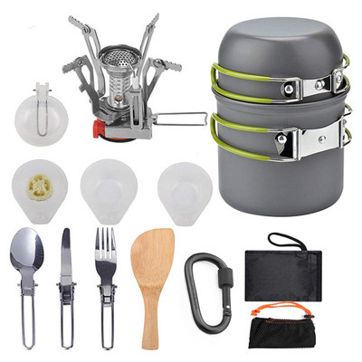 Set de vase de gătit pentru drumeții de camping Set de vase de gătit portabil pentru picnic în aer liber Set de oale de alumină Accesorii de gătit de călătorie pentru drumeții în aer liber