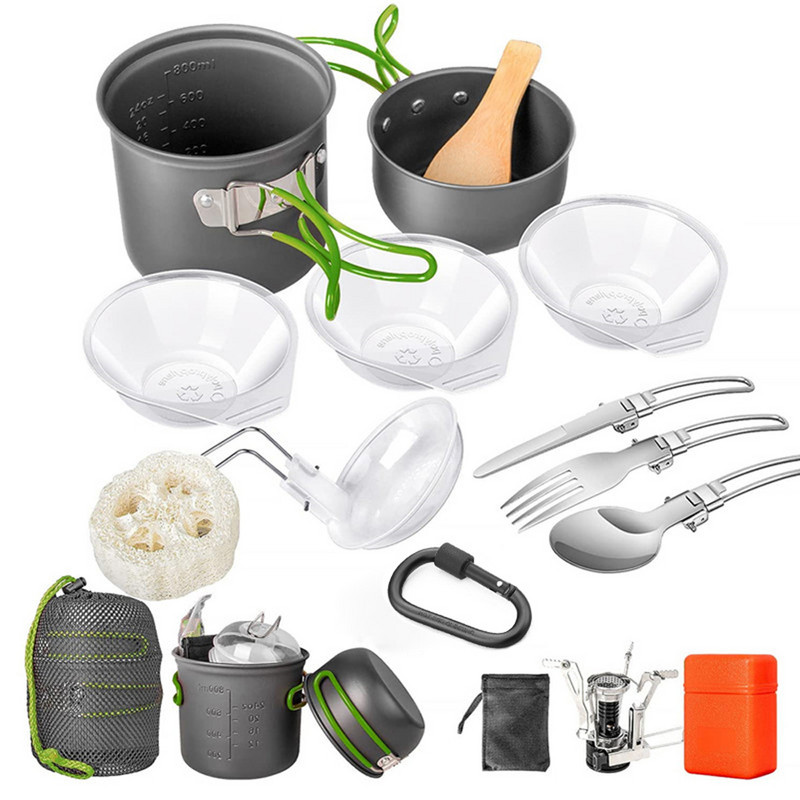 Set de vase de gătit pentru drumeții de camping Set de vase de gătit portabil pentru picnic în aer liber Set de oale de alumină Accesorii de gătit de călătorie pentru drumeții în aer liber