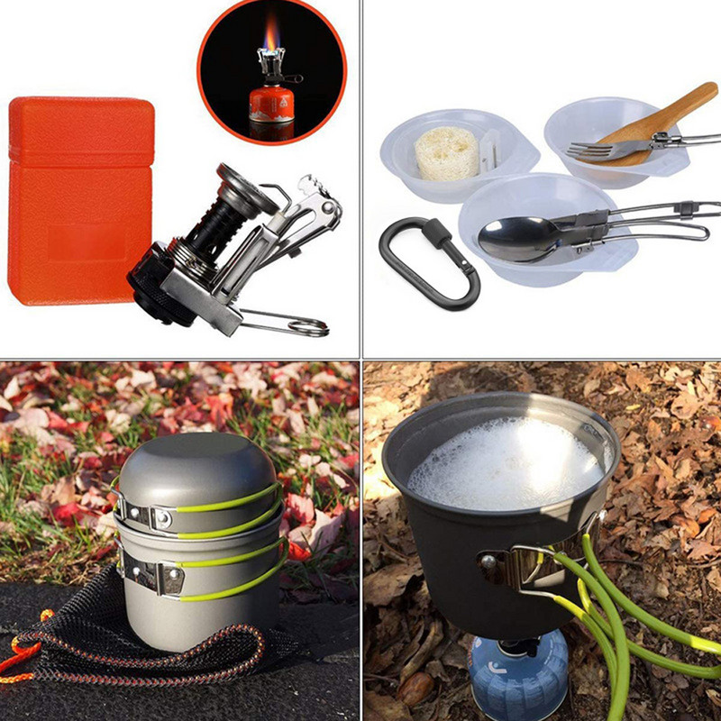 Set de vase de gătit pentru drumeții de camping Set de vase de gătit portabil pentru picnic în aer liber Set de oale de alumină Accesorii de gătit de călătorie pentru drumeții în aer liber