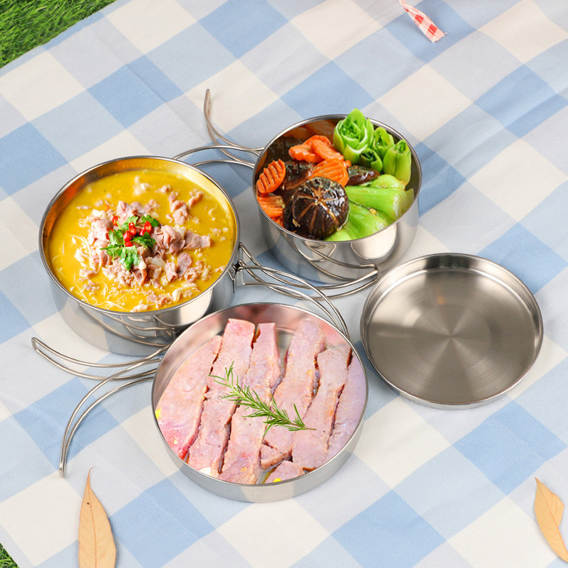 Set de vase de gătit pentru camping, din oțel inoxidabil, în aer liber. Bol de camping. Set de vase pentru exterior