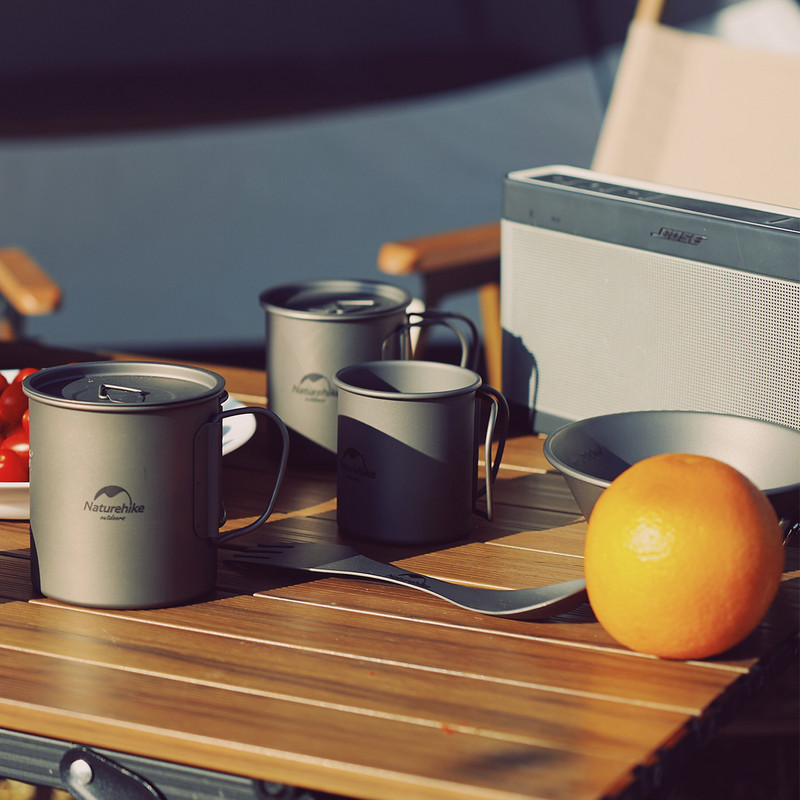 Naturehike 2024 jauns viegls titāna galda piederumu komplekts, saliekams ūdens krūze, krūze, galda trauki, āra virtuves piederumi, vakariņu bļoda NH20CJ005