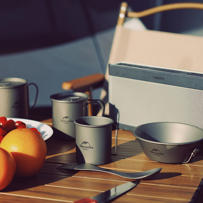 Naturehike 2024 jauns viegls titāna galda piederumu komplekts, saliekams ūdens krūze, krūze, galda trauki, āra virtuves piederumi, vakariņu bļoda NH20CJ005