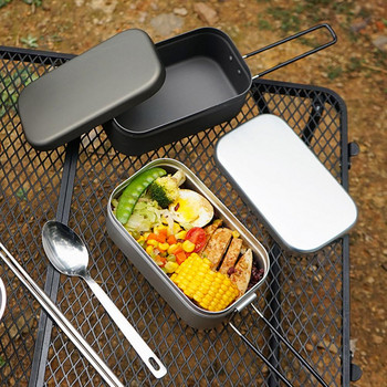 800ml Camping Lunch Box Πτυσσόμενη λαβή αλουμινίου Camping Bento Δοχείο ατμού Σκεύη μαγειρικής για κάμπινγκ για πικ-νικ