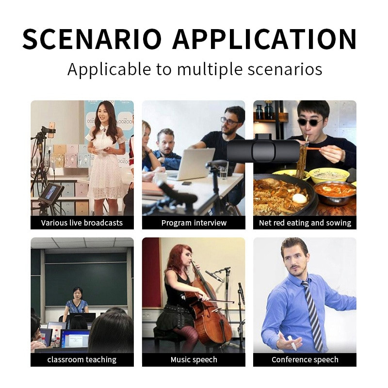 Bežični lavalier mikrofon Prijenosni audio video snimanje Mini mikrofon za iPhone Android Mikrofon za smanjenje buke emitiranja uživo
