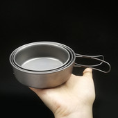 TOMSHOO 3gab titāna bļodu komplekts īpaši viegla titāna vakariņu panna ar salokāmiem rokturiem āra kempinga pārgājienu piknikam