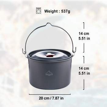 Widesea Stockpot 4L Κάμπινγκ κρεμαστή κατσαρόλα Μαγειρικά σκεύη Μπόουλερ εξωτερικού χώρου Επιτραπέζια σκεύη πικ-νικ Μαγειρική Τουρισμός Ψάρεμα Εξοπλισμός κουζίνας