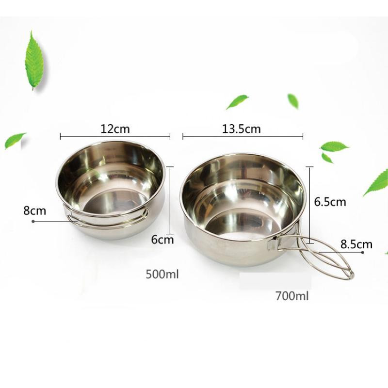 Camping în aer liber Bol pliabil din oțel inoxidabil 304 Vase portabile de gătit Veselă pentru picnic Bol de 500 ml/700 ml cu mâner pliabil