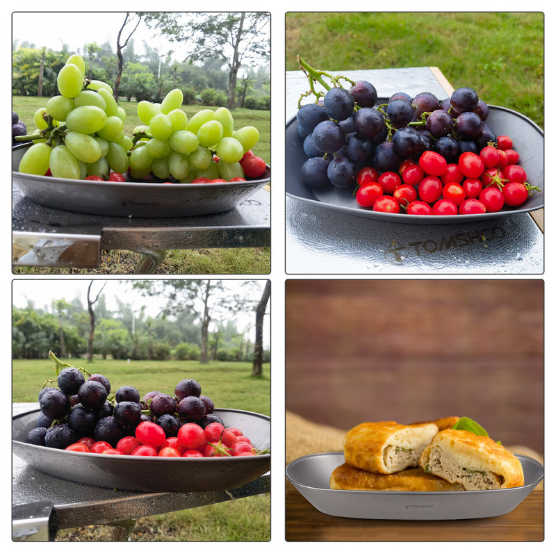 Tomshoo titāna šķīvis īpaši viegls metāla trauks āra kempinga pannas galda trauki zivju augļiem, dārzeņiem, vakariņām, nometņu piederumi