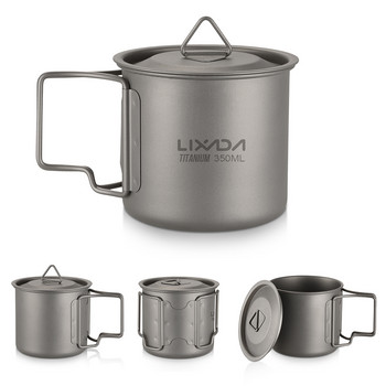 Lixada Ultralight Titanium Cup Φορητό Κάμπινγκ Πικ-νικ Κούπα Νερού με Πτυσσόμενη Λαβή 300ml/350ml/420ml/550ml/650ml/750ml