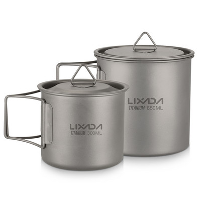 Lixada Ultralight Titanium Cup Portable Camping Picnic Water Cup kruus kokkupandava käepidemega 300ml/350ml/420ml/550ml/650ml/750ml
