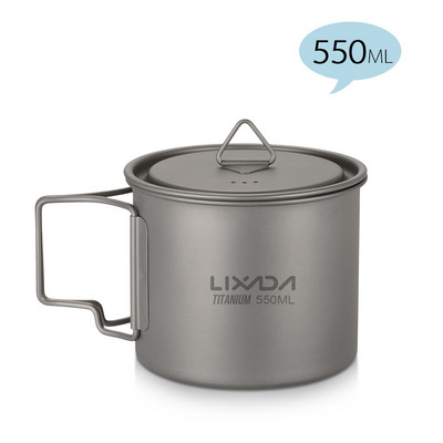 Lixada Ultralight Titanium Cup Portable Camping Picnic Water Cup krūze ar salokāmu rokturi 300ml/350ml/420ml/550ml/650ml/750ml