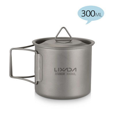 Lixada Ultralight Titanium Cup Portable Camping Picnic Water Cup krūze ar salokāmu rokturi 300ml/350ml/420ml/550ml/650ml/750ml