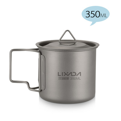 Lixada Ultralight Titanium Cup Portable Camping Picnic Water Cup krūze ar salokāmu rokturi 300ml/350ml/420ml/550ml/650ml/750ml
