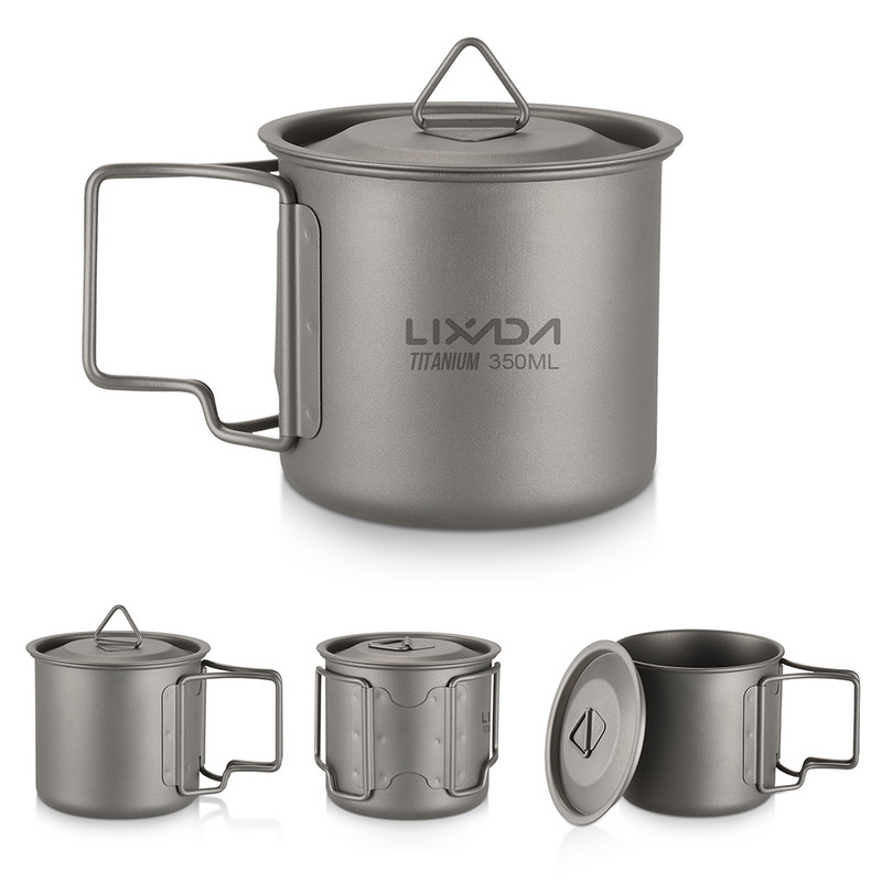 Lixada Ultralight Titanium Cup Portable Camping Picnic Water Cup krūze ar salokāmu rokturi 300ml/350ml/420ml/550ml/650ml/750ml