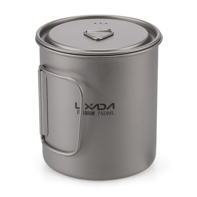 Lixada Ultralight Titanium Cup Portable Camping Picnic Water Cup krūze ar salokāmu rokturi 300ml/350ml/420ml/550ml/650ml/750ml