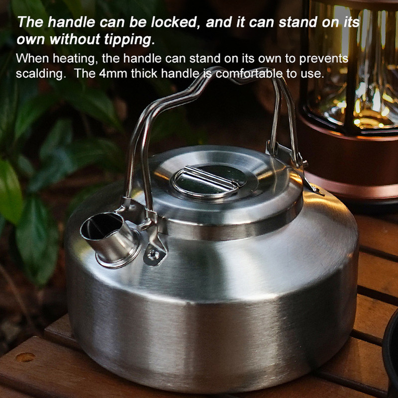 Āra nerūsējošā tērauda tējkanna tējkannas bloķēšanas rokturis kempings piekarināms katls kafijas kanna piknika plīts 1L tējkanna gatavošanas piederumi